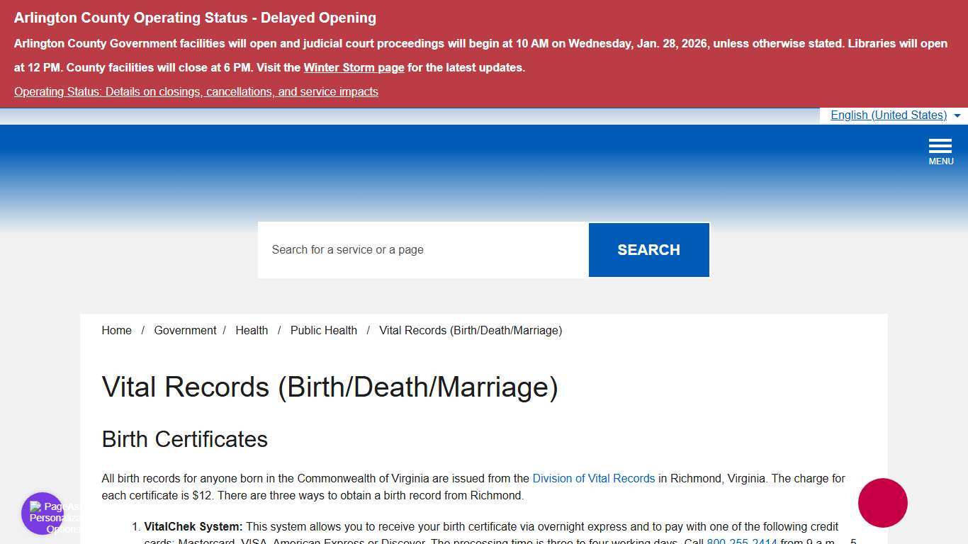 Vital Records (Birth/Death/Marriage) – Official Website of Arlington County Virginia Government